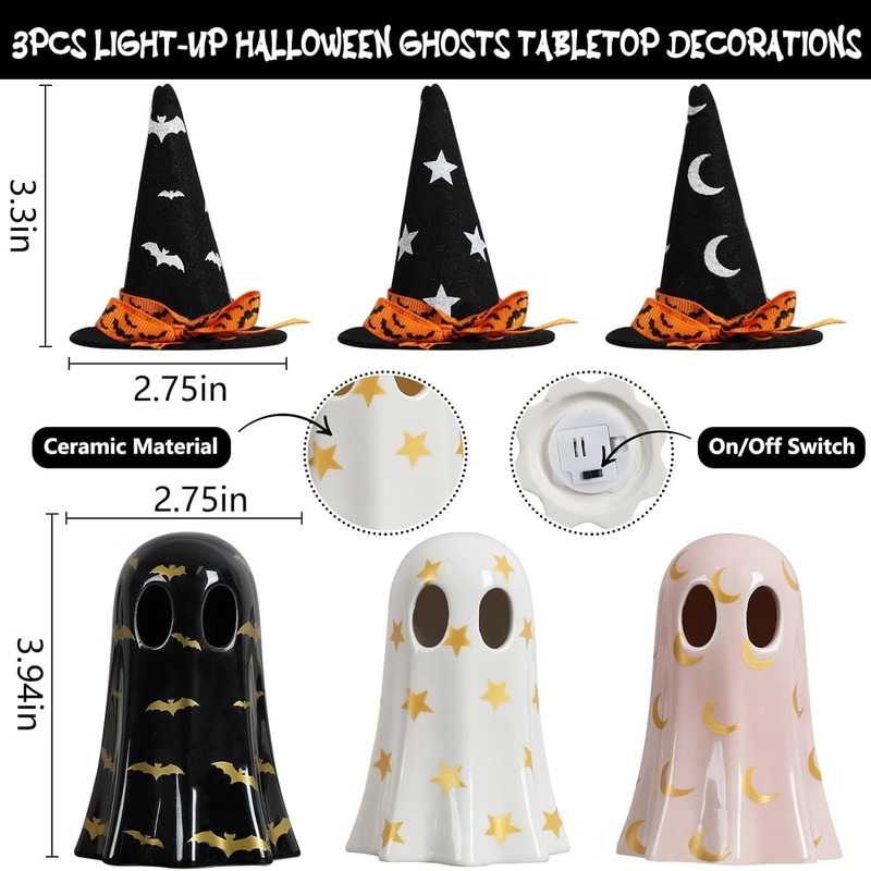 2024ハロウィーン新製品幽霊灯樹脂装飾女巫帽幽霊装飾家装飾置物|undefined