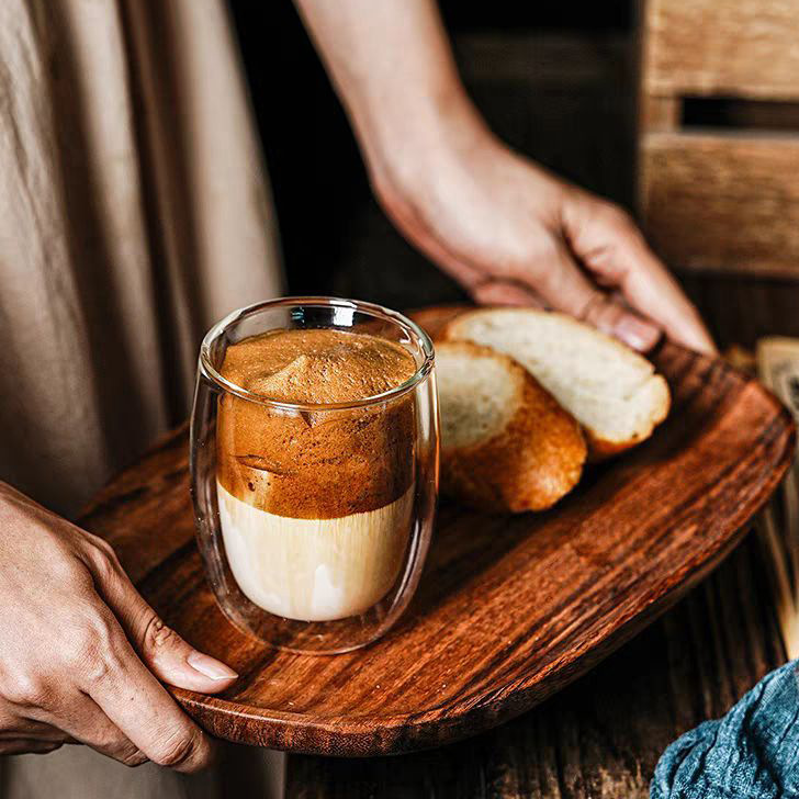 Borosilicato de doble capa de vidrio taza de café chica ins viento cinturón manejar Oficina taza de beber hogar de alta apariencia