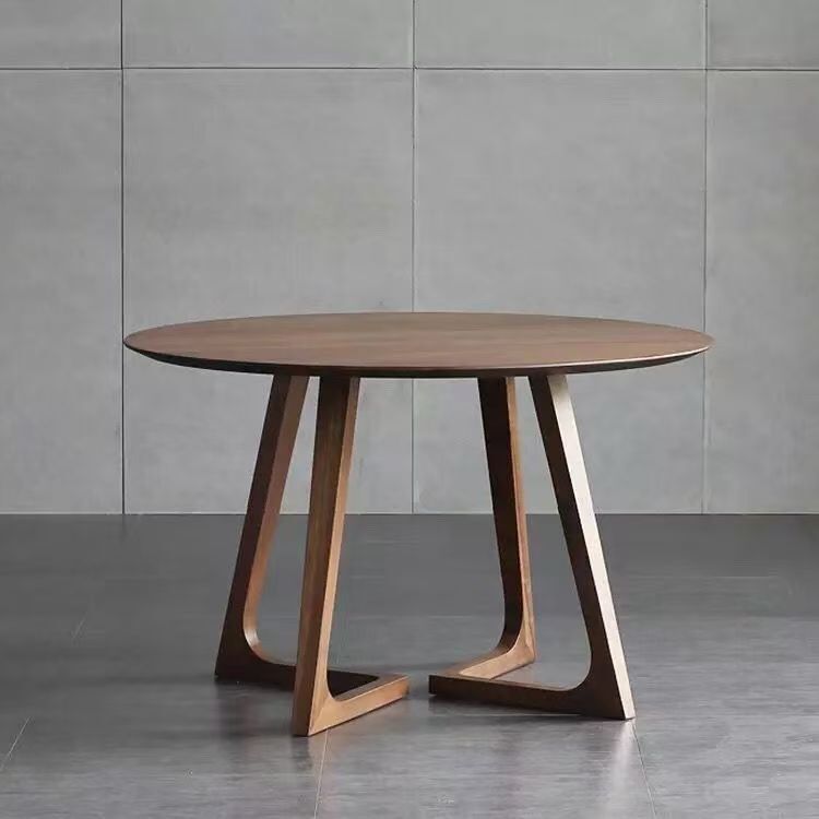 Nordic-style solid wood dining table, small round table, casual dining set, coffee shop and business reception table, walnut-colored dining table