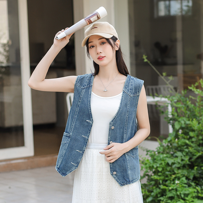 牛仔马甲女短款春夏新品显瘦简约薄款百搭无袖夹克开衫坎肩上衣潮