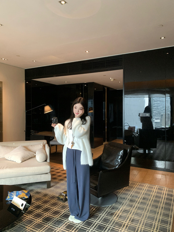 垂感直筒休闲阔腿裤女大码秋季新款胖妹妹高腰宽松显瘦九分工装裤|undefined