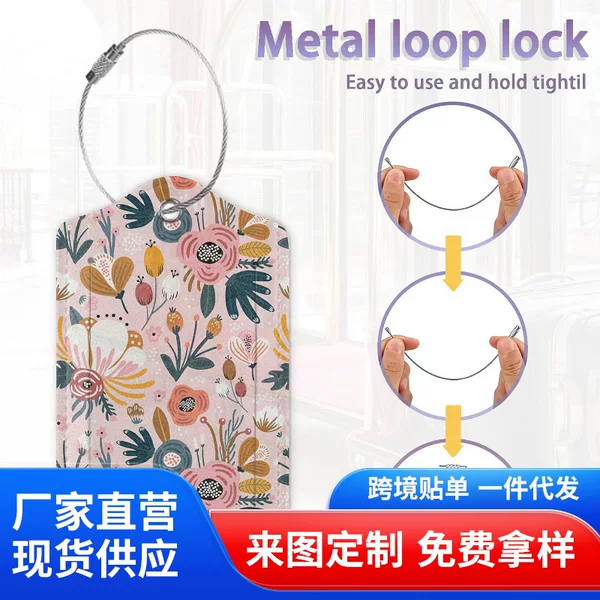 Factory Direct Sales 2-Piece Luggage Tag Set Creative Floral Pu Leather Luggage Tag Unisex Travel Equipment