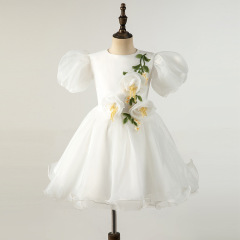 兒童禮服公主裙白色女童生日蓬蓬紗模特走秀女寶寶周歲抓周禮服秋