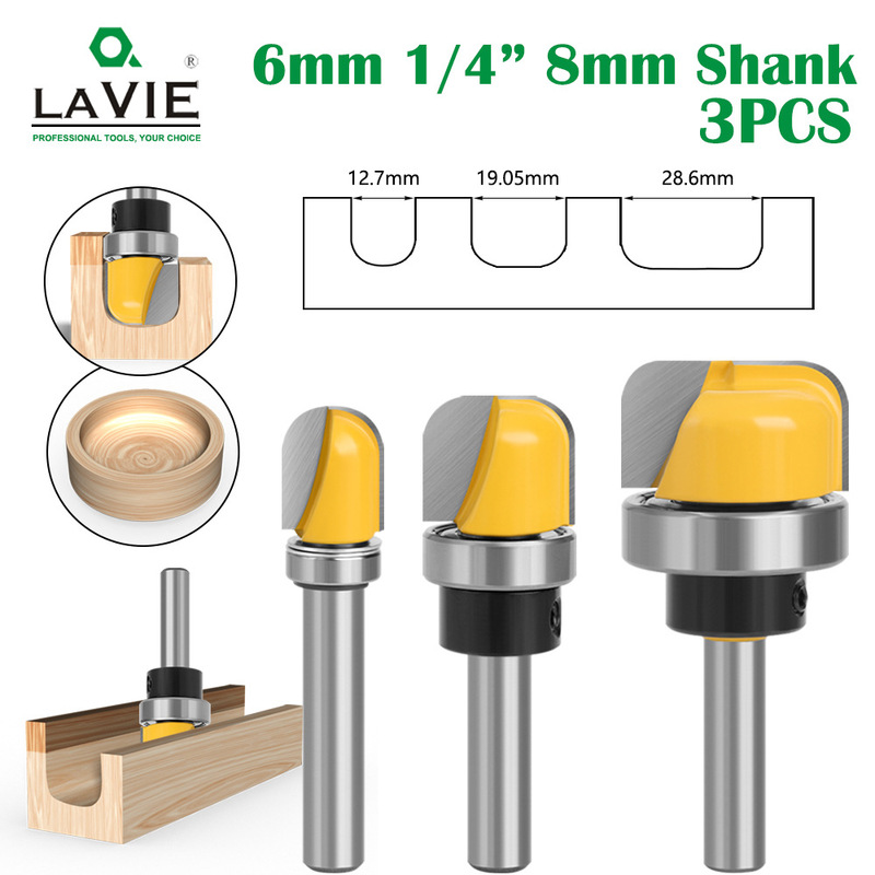 6/6.35/8 Shank 3-Piece Set Deep Electric Wood Router Round Bottom Cutter Engraving Machine Keyhole Woodworking Router Bit Woodworking Engraving Machine