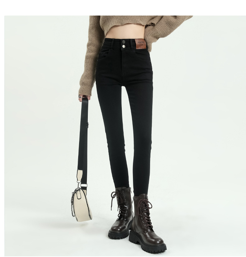 拉夏贝尔紧身小脚牛仔裤女秋季2023新款高腰显瘦修身黑色铅笔