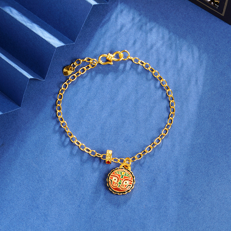 Gufasha esmalte de oro de color nacional de moda engullir oro Rui Bestia quemado azul pulsera de tallado de doble cara ligero lujo joyas no se desvanecen