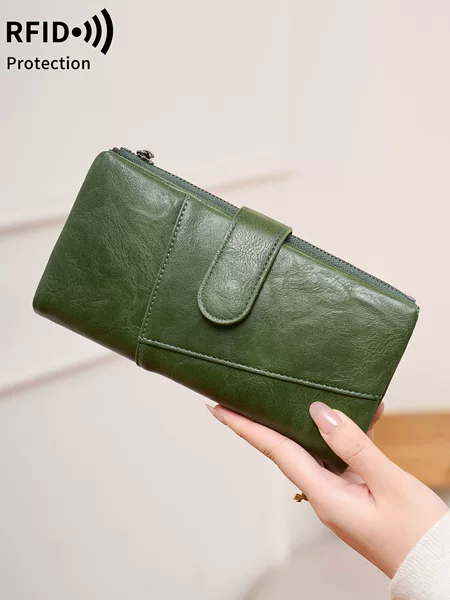 Cross-Border Hot-Selling Rfid Retro Long Wallet with Large Capacity, Multiple Card Slots, Zipper Clutch, Simple and Portable Women's Wallet