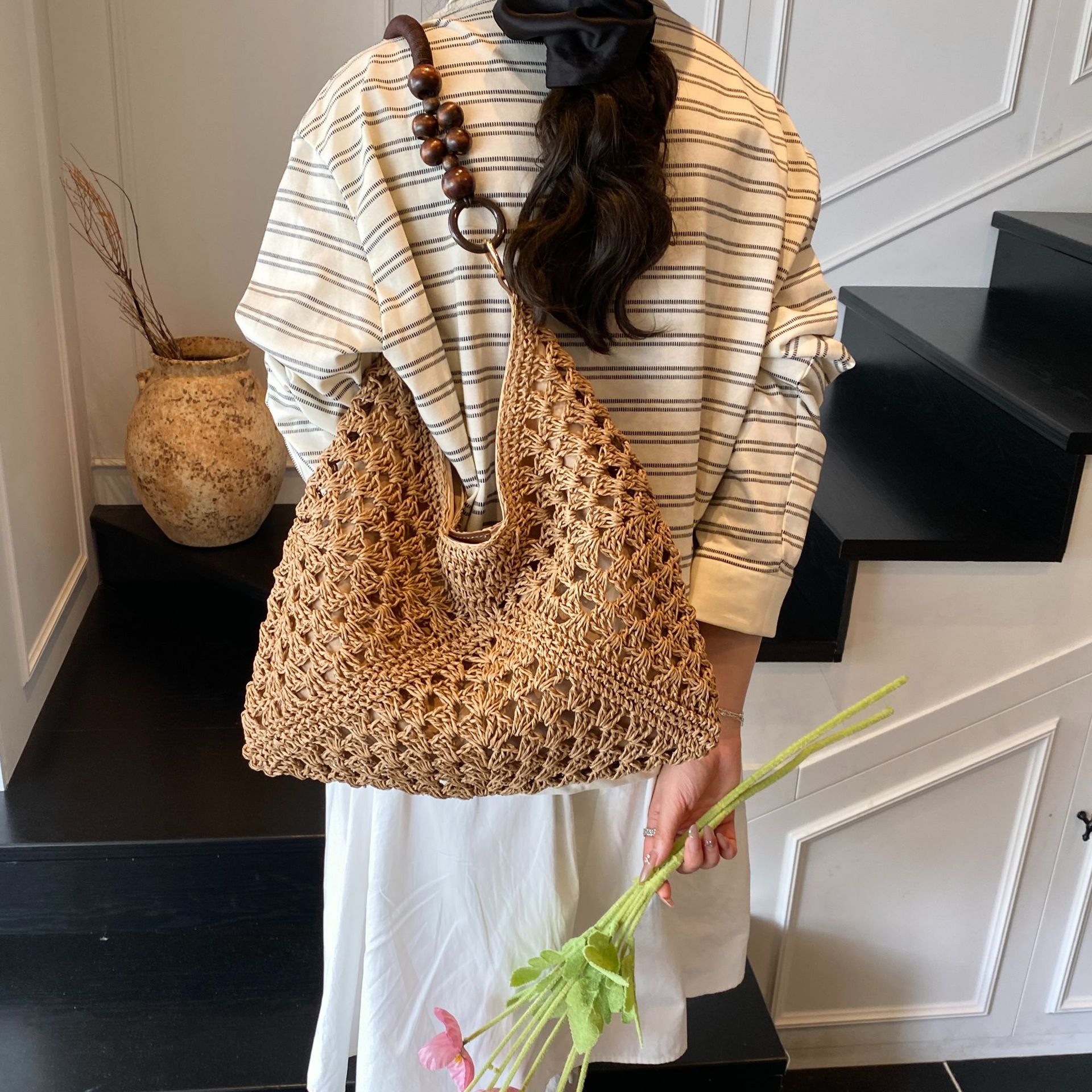 Large Capacity Woven Bag For Women 2025 New Summer Beach Vacation Straw Bag Versatile Commuter Shoulder Tote Bag - Thumbnail 4