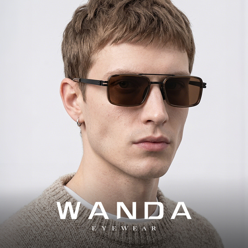 New steel leather square frame polarized sunglasses for men s15229…