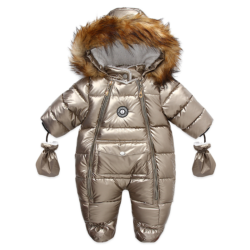 Cross-border baby rompers, European and American style hooded baby bodysuits, warm baby rompers, thickened and fleece-lined winter outerwear