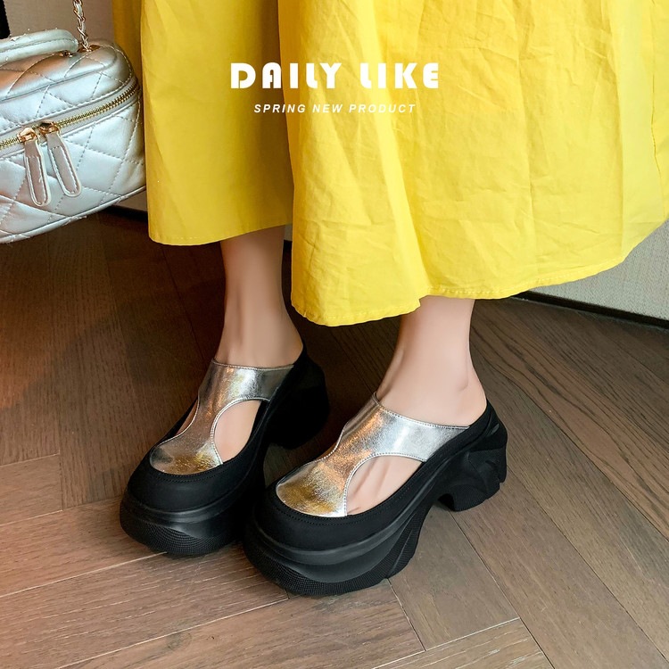 Dép sandal nữ da thật họa tiết da báo đế xuồng cao gót 9 cm — Trang chủ, màu đen, bạc chi tiết 63