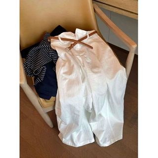 带腰带休闲裤 韩系慵懒风阔腿裤女春夏显瘦通勤百搭肌理感