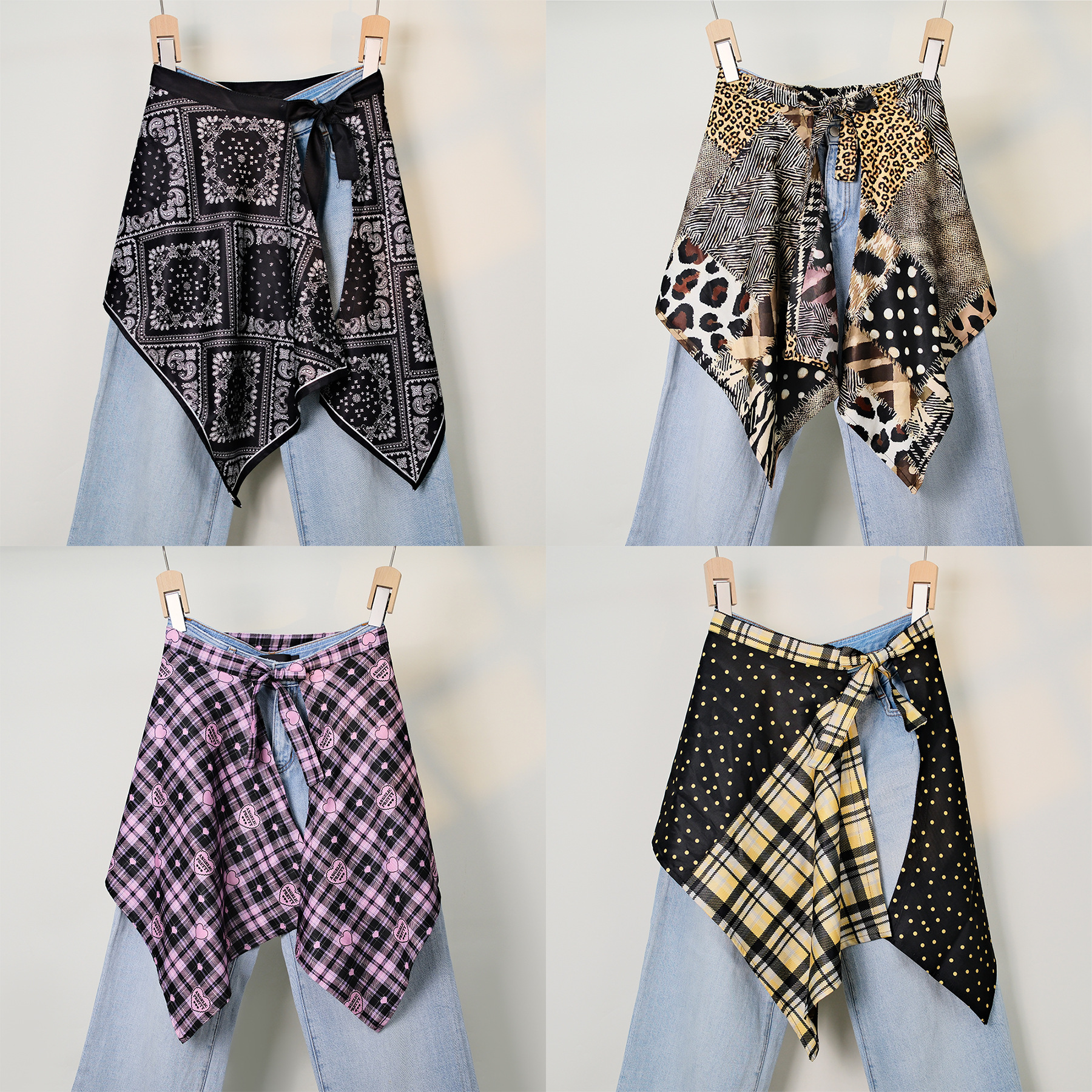 新款高级街头风印花下摆裙叠穿神器侧绑带腰果花波点豹纹裙帘屁帘