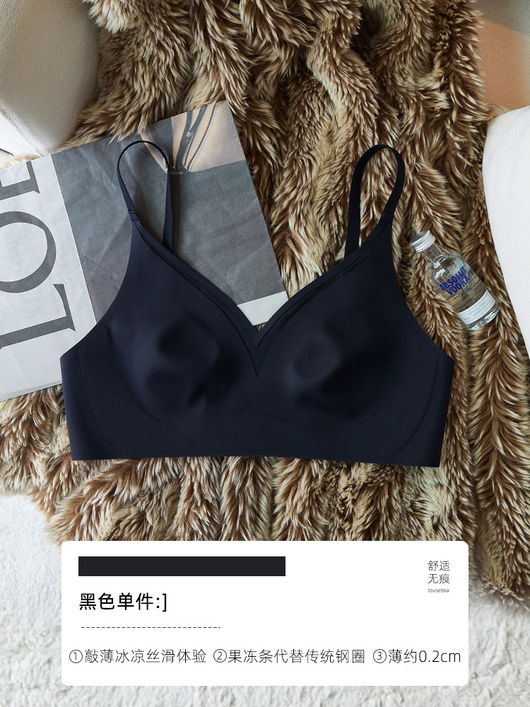 9003 Copas fijas redondas pequeñas en V profundas sexy, sujetador anticonvexo, ropa interior brillante que no deja marcas, sujetador de senos liflado