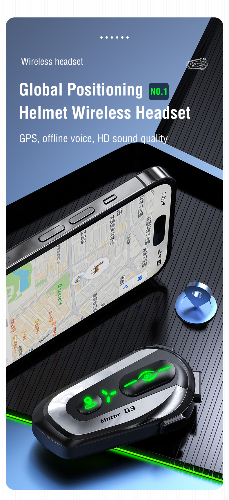 D3 Helmet Bluetooth Headset with Global Positioning, Waterproof, Dustproof, Intelligent Noise Reduction, Offline Ai Voice Helmet Headset