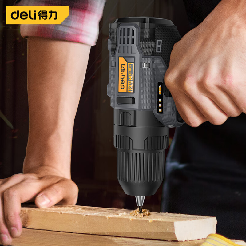 源头工厂deli得力12V无刷锂电冲击钻手电钻 家用电动螺丝刀单电版