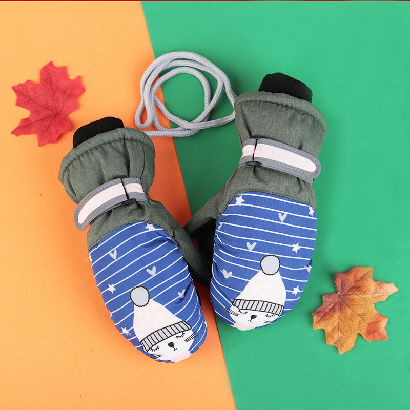 Nieve para niños forrada de lana engrosada impermeable antideslizante a prueba de viento de dibujos animados frío dedo paralelo dedo esquí bebé guantes de invierno
