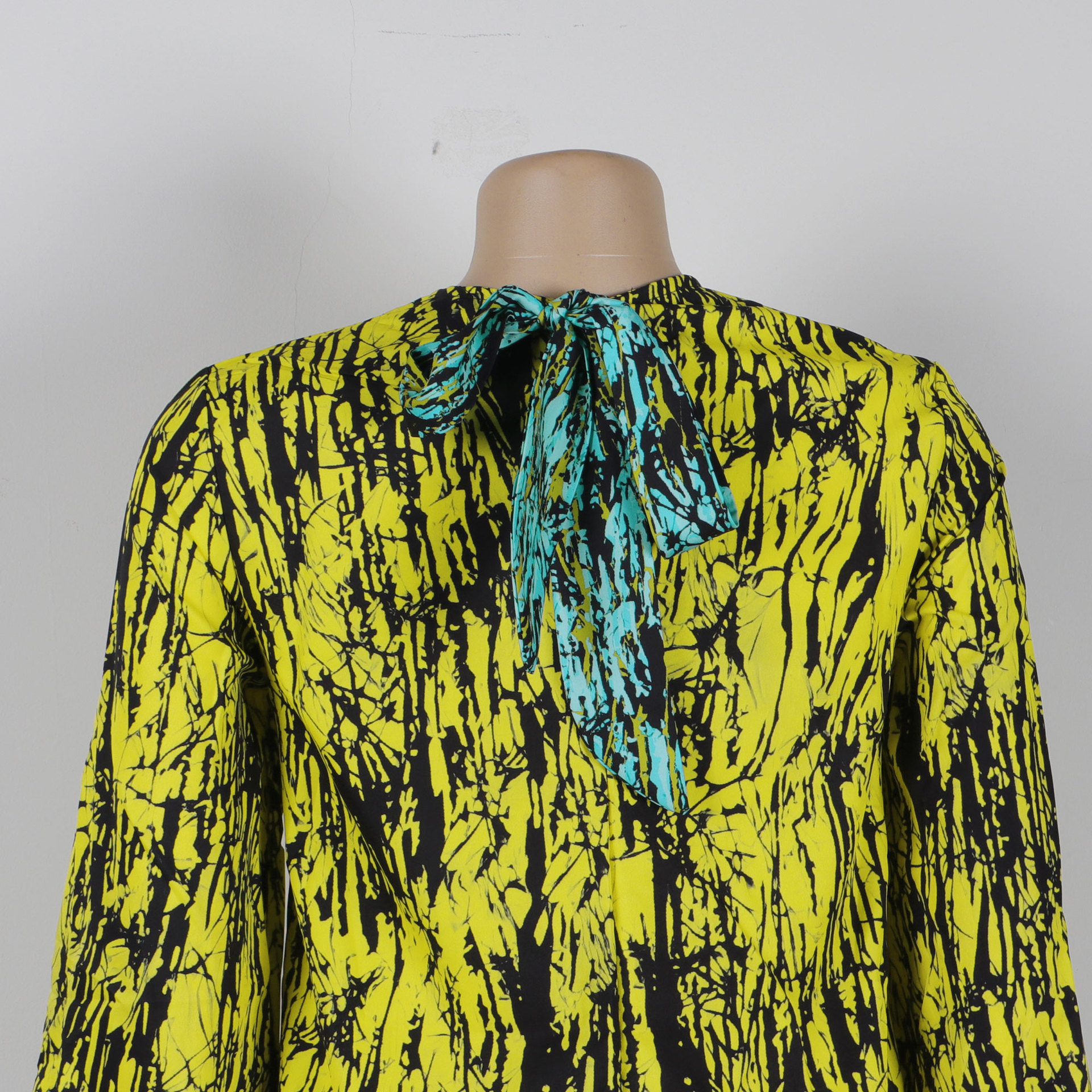 Printed Lace up Lantern Sleeve Loose Large Round Neck Dress