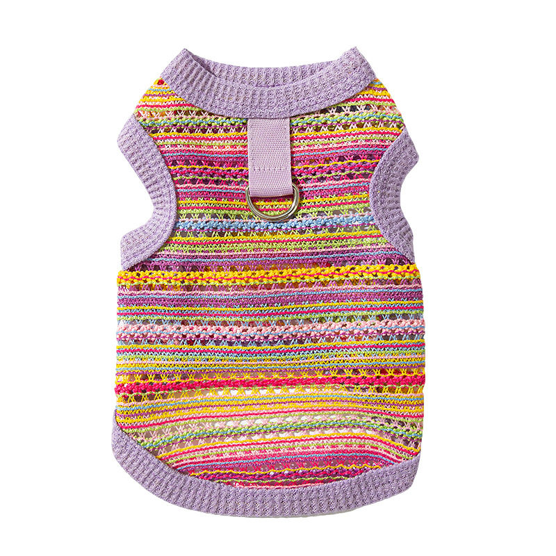Primavera y verano gatos no peludos gatos multicolores tejidos chalecos huecos perros perros pequeños y medianos Teddy Bear ropa de mascotas