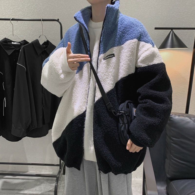 Primavera y otoño chaqueta de lana de cordero hombres de moda estilo coreano suelta estudiante ropa de trabajo Chaqueta de punto de los hombres de moda pareja ropa superior