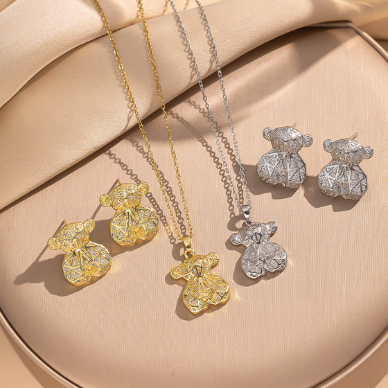 [suit] high quality Temperament Light Luxury Zirconium Heavy Industry Real Gold Electroplated Copper Micro Earrings Necklace suit Combination