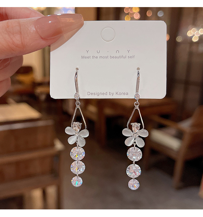 Fashion Flower Copper Plating Zircon Drop Earrings 1 Pair