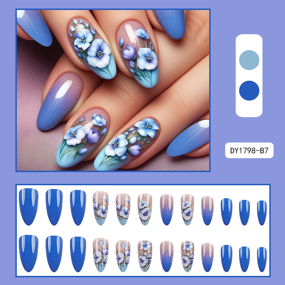Ventas transfronterizas de lirio flor manicura azul gradiente de gota de agua parche de uñas de alta calidad Uña image 3
