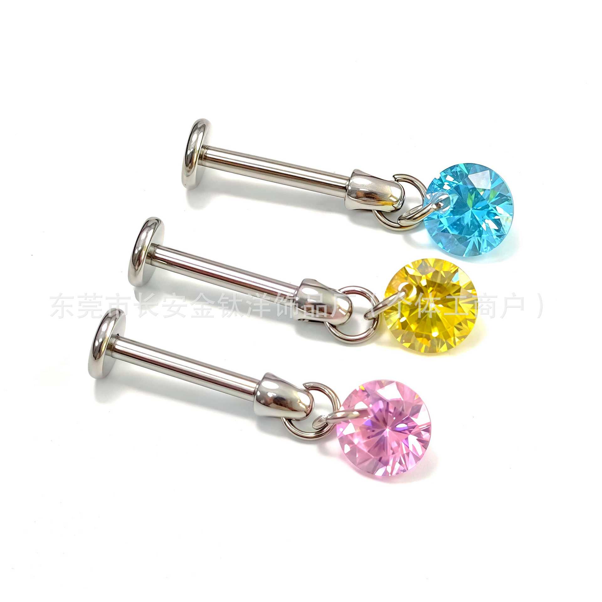 F136 Titanium Round Pendant Ear Bone Stud with Zircon - G23 Titanium Body Piercing Jewelry detail image 7