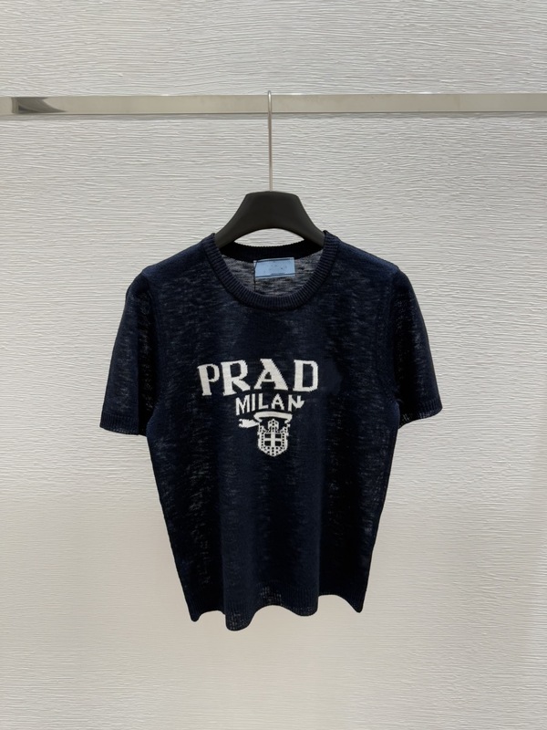 ニット半袖P Pujia Nanyouハイバージョン25夏ウール胸文字ロゴジャガードスリムラウンドネックTシャツ|undefined