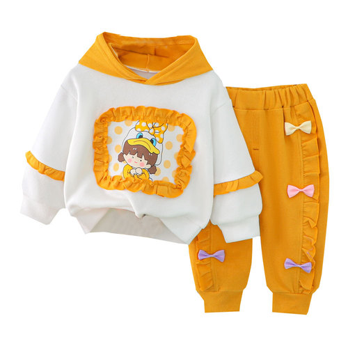 Girls' Autumn Clothes Hooded Sweatshirt and Pants Two-Piece Set Autumn Baby Casual Korean Version Children's Clothing Children's Long-Sleeved Suit 2002 