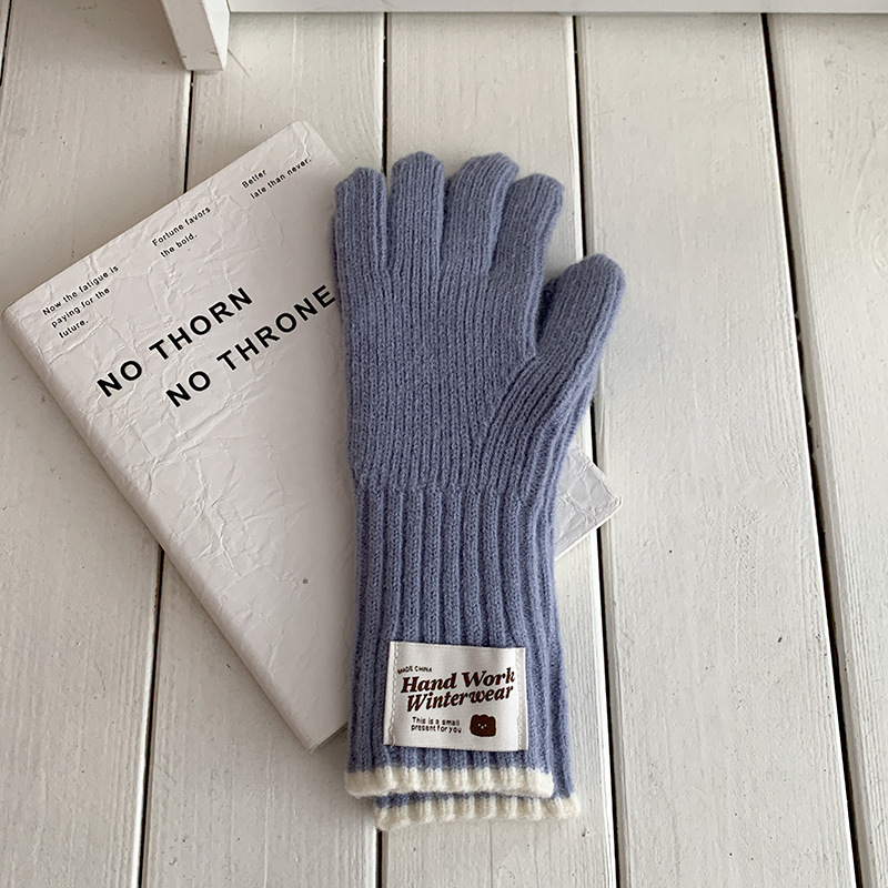 Guantes de invierno caliente pantalla táctil coreana dedo de moda para estudiantes al aire libre guantes de lana de punto a prueba de viento al por mayor