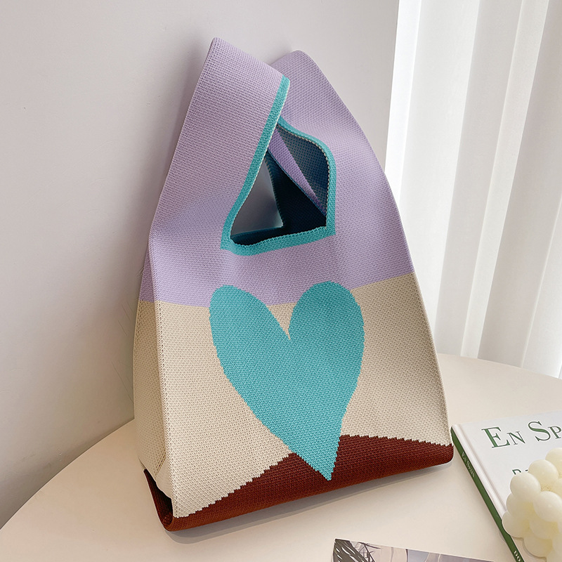 Women's Medium Knit Color Block Heart Shape Vintage Style Square Open Handbag display picture 15