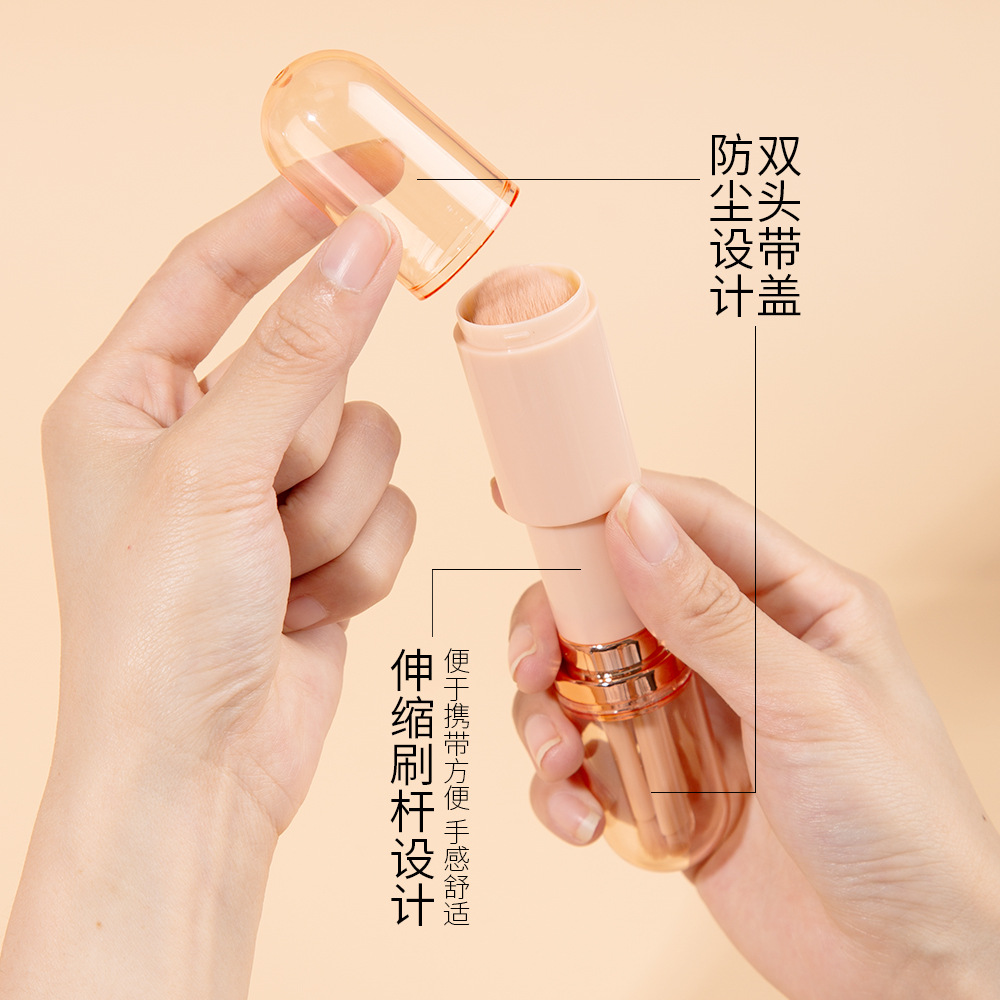 Nuevo portátil multi-funcional a prueba de polvo retráctil polvo suelto rubor sombra de ojos cepillo de labios mini Cuatro en Uno cepillo de maquillaje
