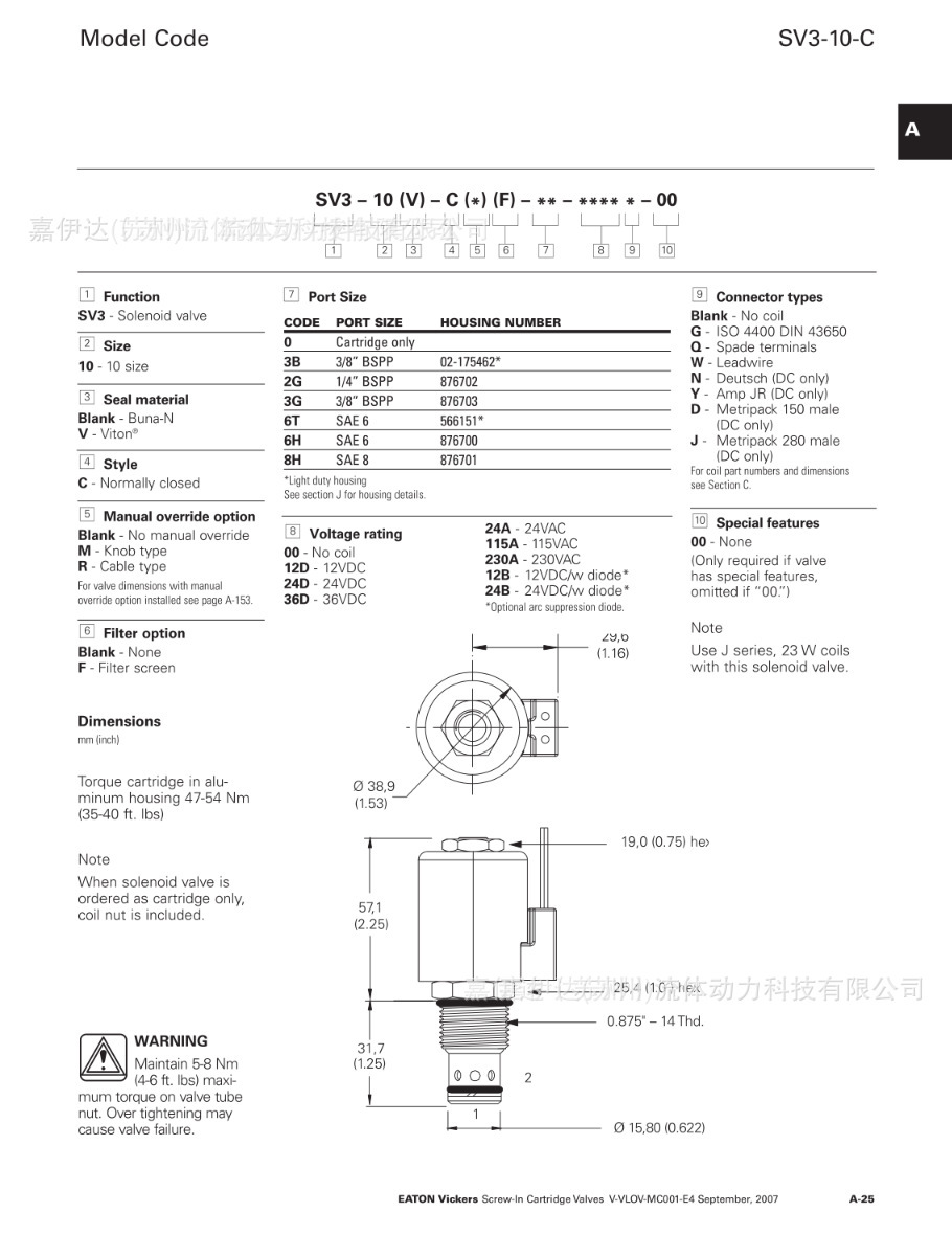 伊顿Vickers SV3-10 二通 电磁阀 集成阀组插装阀 SV3-10-0-0-00-阿里巴巴