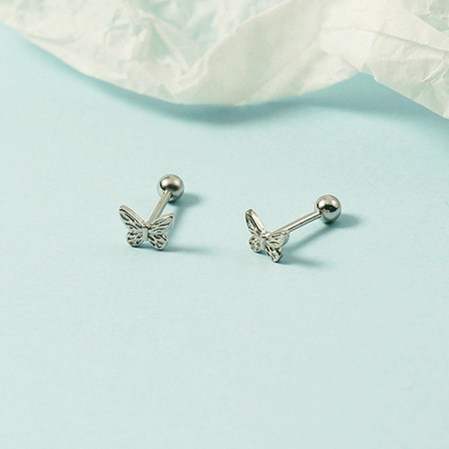 Small fresh Japanese style Korean style butterfly earrings with screw screws to support pierced ears for sleeping and no need to remove them for women small and simple niche earrings