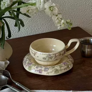 法式复古葡萄藤陶瓷咖啡杯碟拿铁拉花杯下午茶杯甜品碟杯碟礼品杯