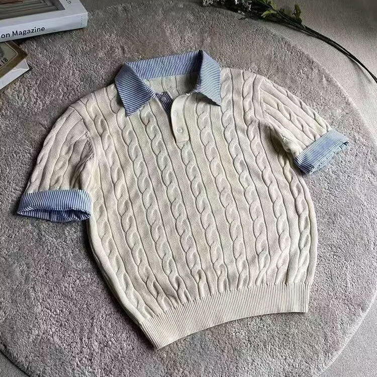 Polo camisa de punto camiseta de manga corta camiseta masculina falsa camiseta de dos piezas entrelazado viejo dinero viento hielo seda fábrica transfronteriza al por mayor