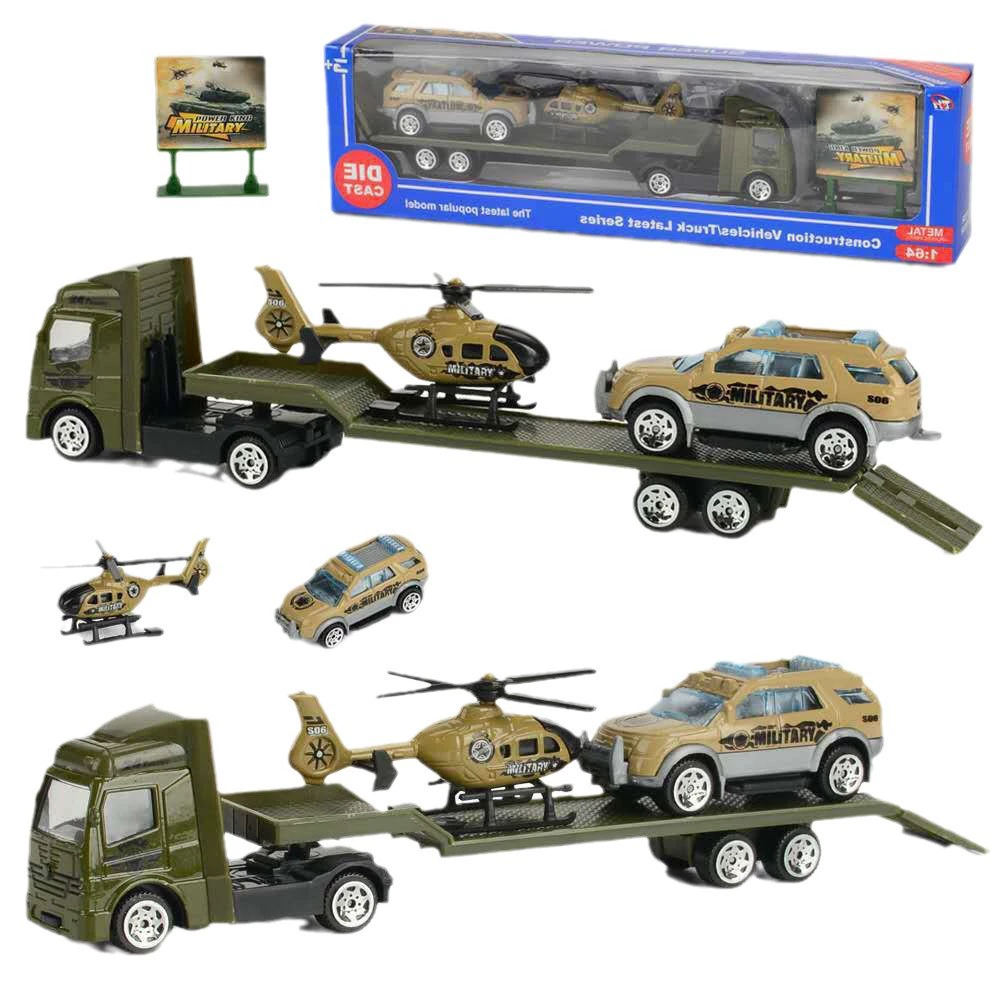 Metal toy car, set, children's inertia car model, trailer, scale 1:64, for import