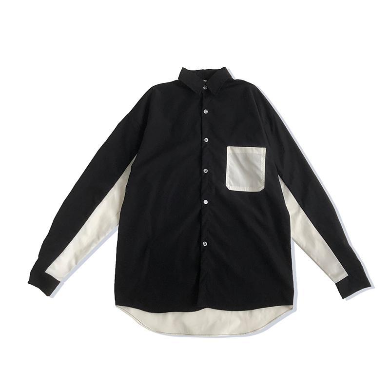 Spring Abstinence Black And White Patchwork Contrast Color Loose Long Sleeve Trendy Men's Ins Style Cool Street Design_voghion.com