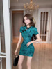 Improved cheongsam， youthful style， small stature， high-end sexy， tight fitting， hip wrapped dress