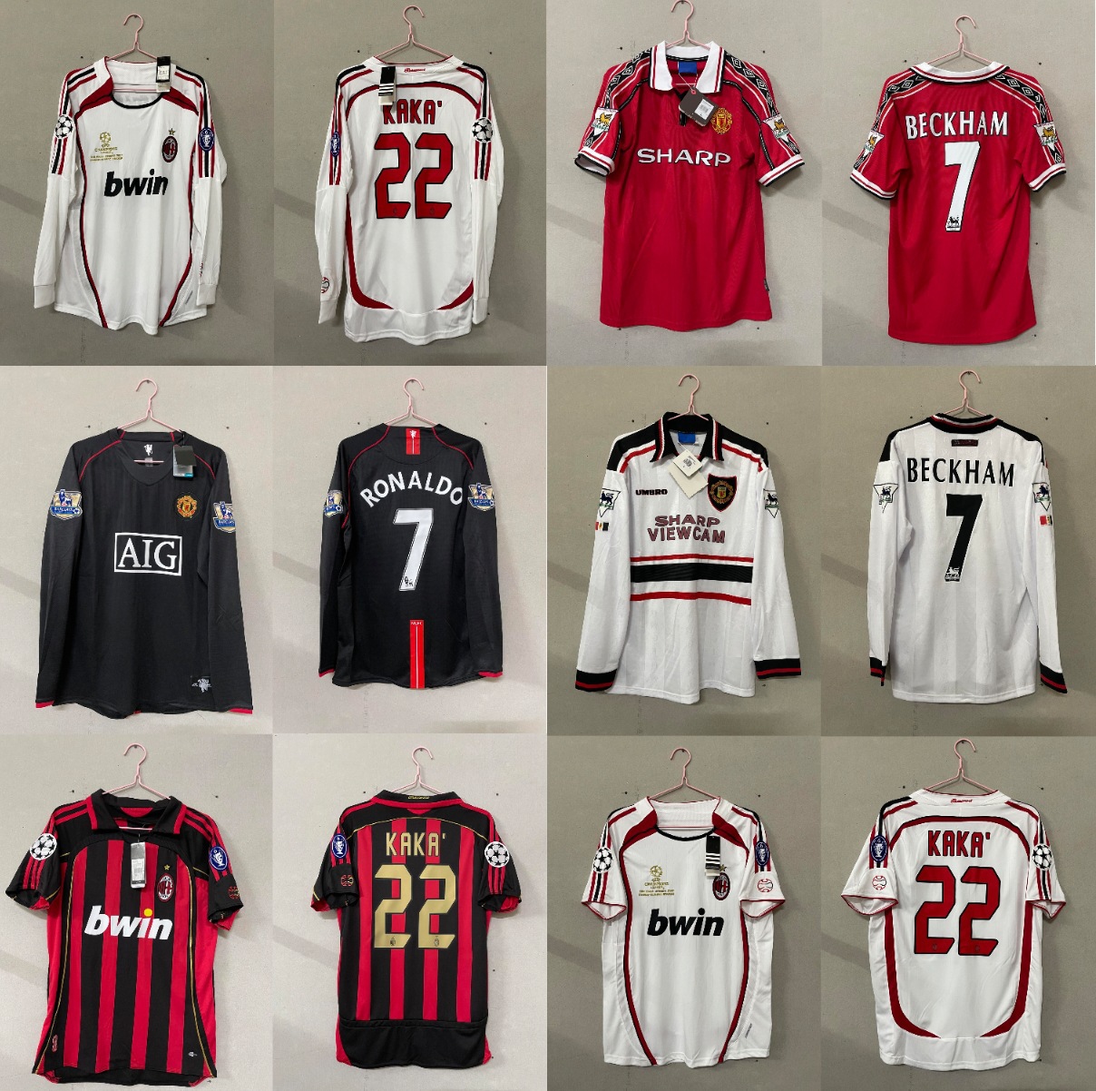 0708 Retro Manchester United Manga larga No. 7 Ronaldo 0607AC Camiseta de local y visitante No. 22 Camiseta de fútbol Kaká
