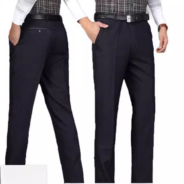 Pantalones casuales pantalones sueltos de hombres de mediana edad pantalones de verano delgados rectos sin planchar pantalones de mediana edad y ancianos para papá