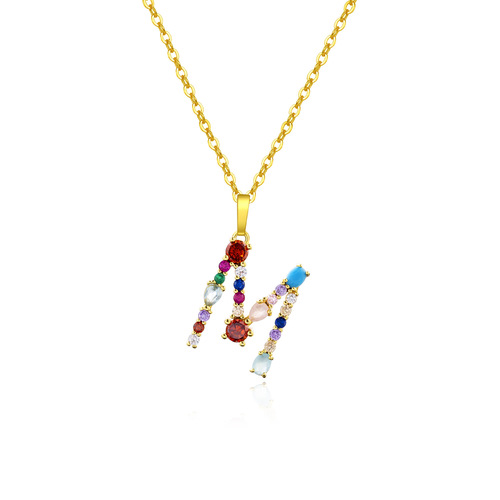 Letter Necklace for Women, 26 Letters, Copper Accented with Colorful Zirconia and Crystal Agate, Stainless Steel Chain Necklace