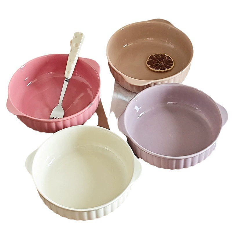 Двойной уши керамическая миска (INS Wind Ceramics), 7.5 дюйма, может использоваться в микроволновке и духовке-гриль, кремовые цвета