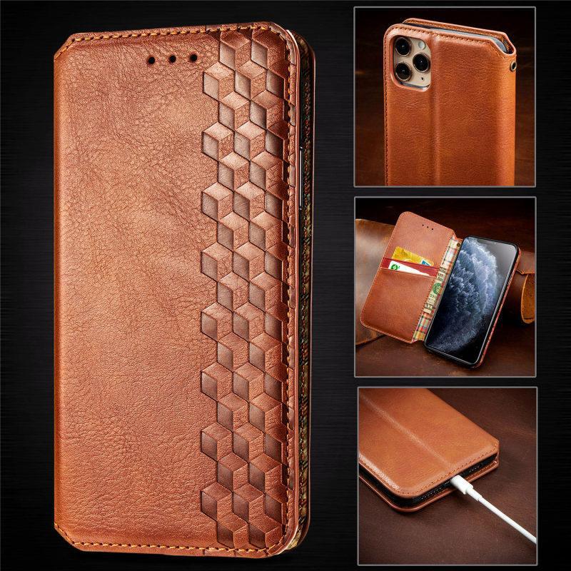 适用三星S22翻盖手机壳立体磁吸合皮套A53菱形拼接对吸插卡保护套