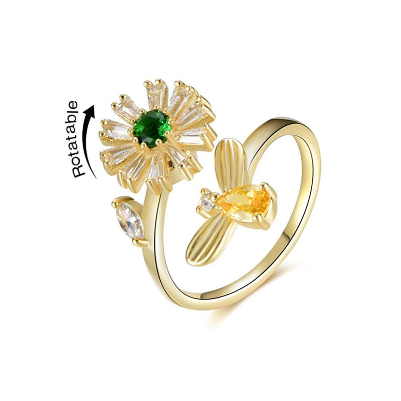 Elegant Dame Einfacher Stil Blume Kupfer Zirkon Offener Ring In Masse display picture 3