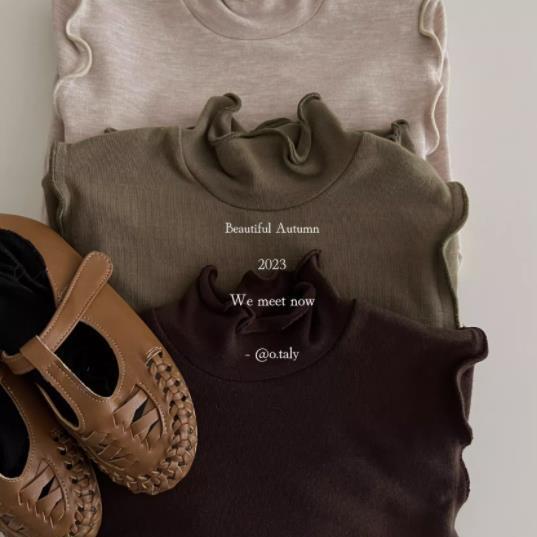 2023 Fall/Winter New Arrival Girls' Ruffled Crewneck Base Layer Top for Little Girls 0031016