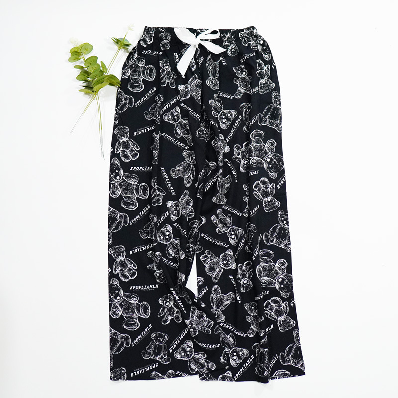 Pantalones de pijama de verano Source 45 de algodón y seda, pantalones anchos de nueve puntos para mujer, finos, talla grande, pantalones holgados para aire acondicionado, pantalones de playa