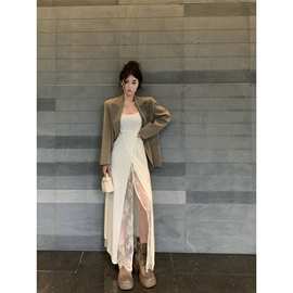 美拉德穿搭感西服春秋新款外套+气质中长款蕾丝拼接连衣裙女