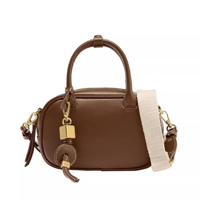 Spanish Women's Bag 2025 New Arrival Niche Contrast Color Fashion Canvas PU Leather Bowling Small Square Shoulder & Crossbody Bag - Thumbnail 3